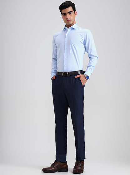 Blue Printed Slim Fit Formal Trouser | JadeBlue Youth