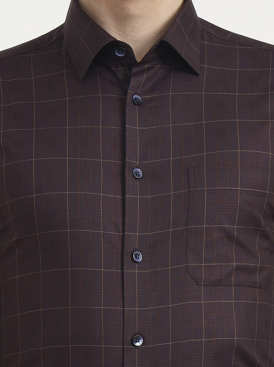 Dark Maroon Checked Slim Fit Formal Shirt | Metal
