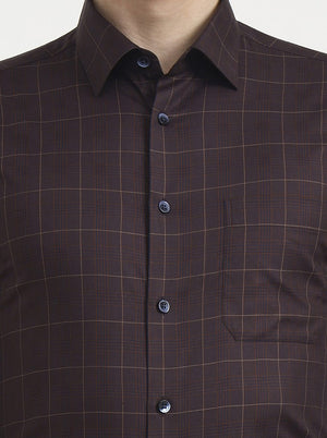Dark Maroon Checked Slim Fit Formal Shirt | Metal