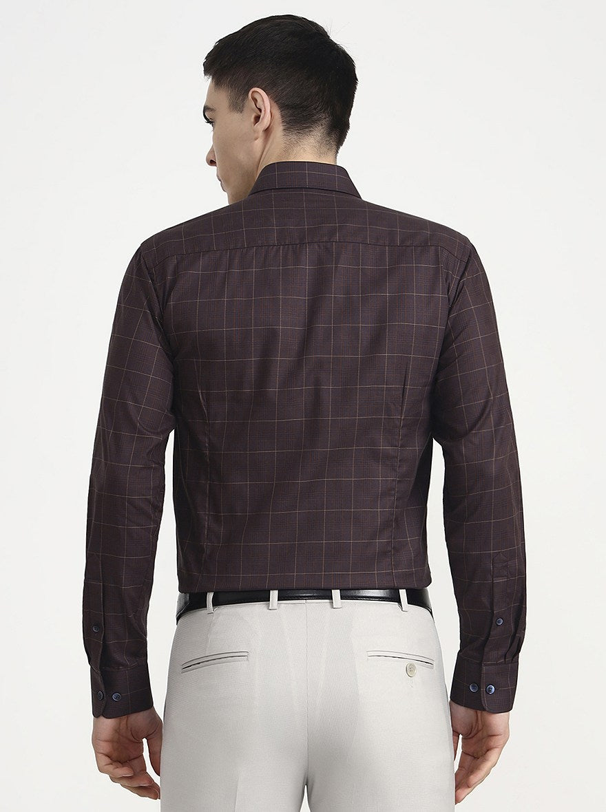 Dark Maroon Checked Slim Fit Formal Shirt | Metal