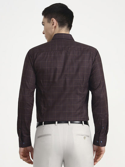 Dark Maroon Checked Slim Fit Formal Shirt | Metal