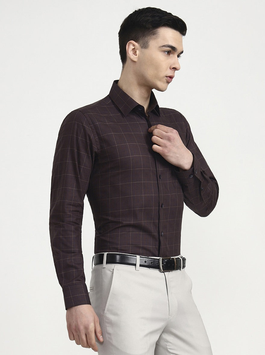 Dark Maroon Checked Slim Fit Formal Shirt | Metal