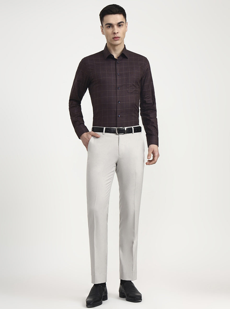 Dark Maroon Checked Slim Fit Formal Shirt | Metal