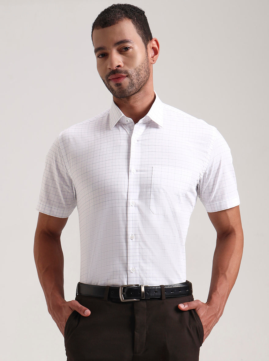 White & Blue Checked Regular Fit Formal Shirt | JadeBlue