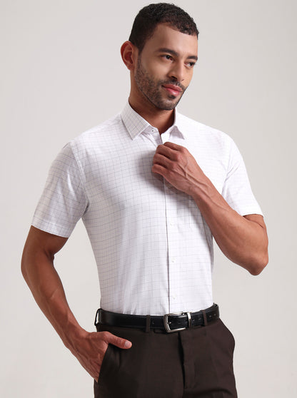 White & Blue Checked Regular Fit Formal Shirt | JadeBlue