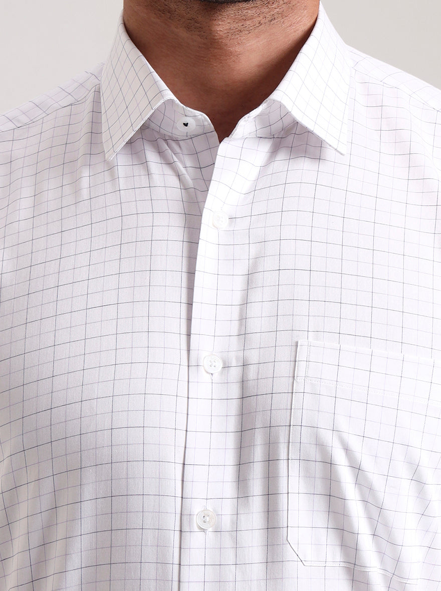 White & Blue Checked Regular Fit Formal Shirt | JadeBlue
