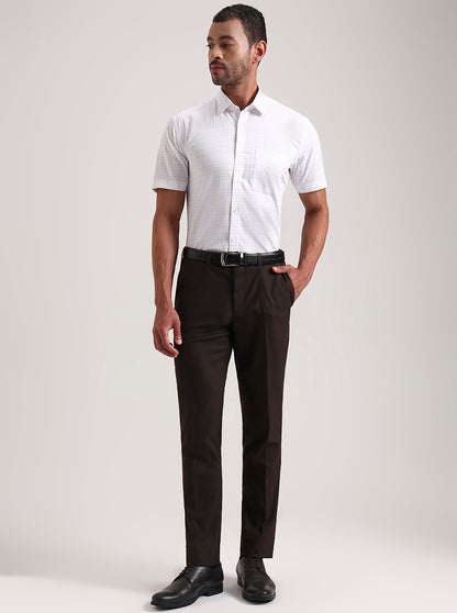 White & Blue Checked Regular Fit Formal Shirt | JadeBlue