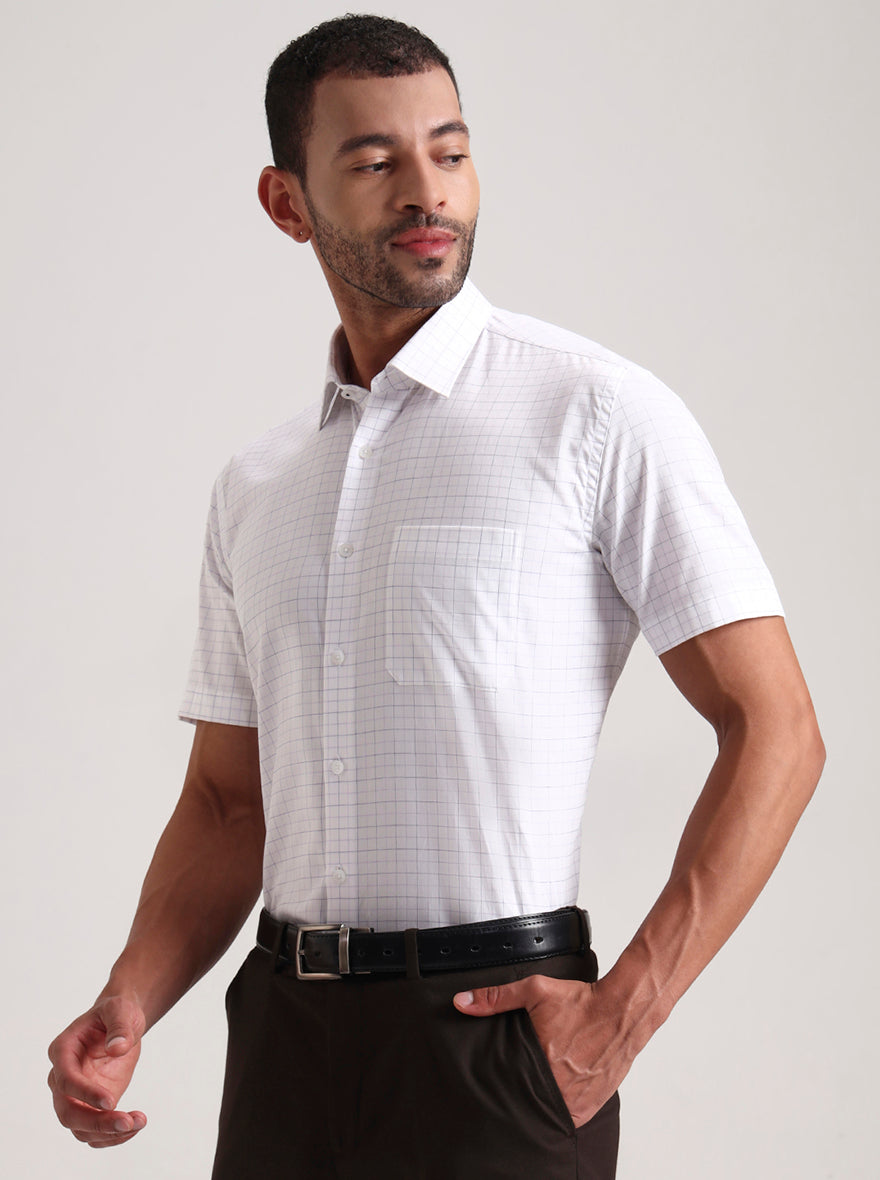 White & Blue Checked Regular Fit Formal Shirt | JadeBlue