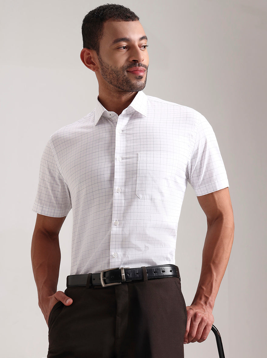 White & Blue Checked Regular Fit Formal Shirt | JadeBlue
