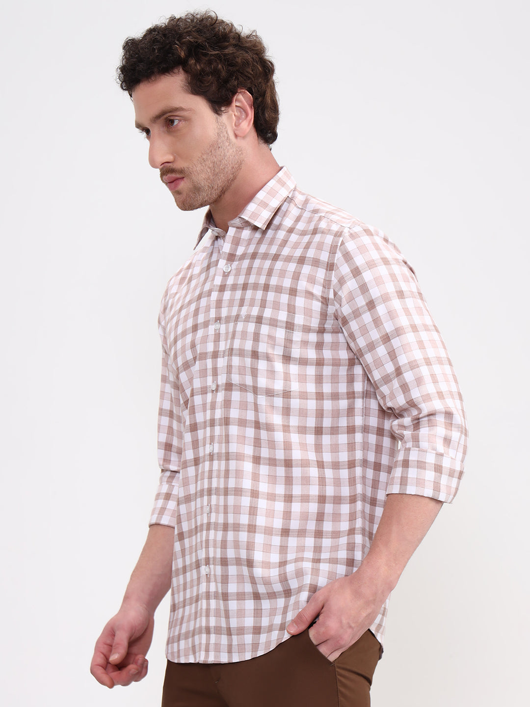 Brown Checked Smart Fit Semi Casual Shirt | Greenfibre
