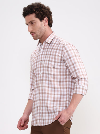 Brown Checked Smart Fit Semi Casual Shirt | Greenfibre