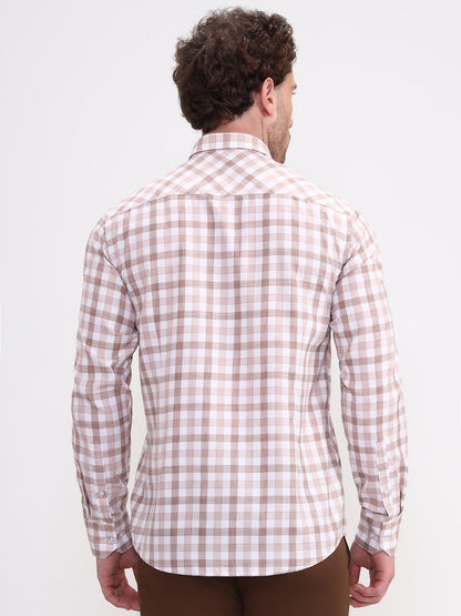 Brown Checked Smart Fit Semi Casual Shirt | Greenfibre