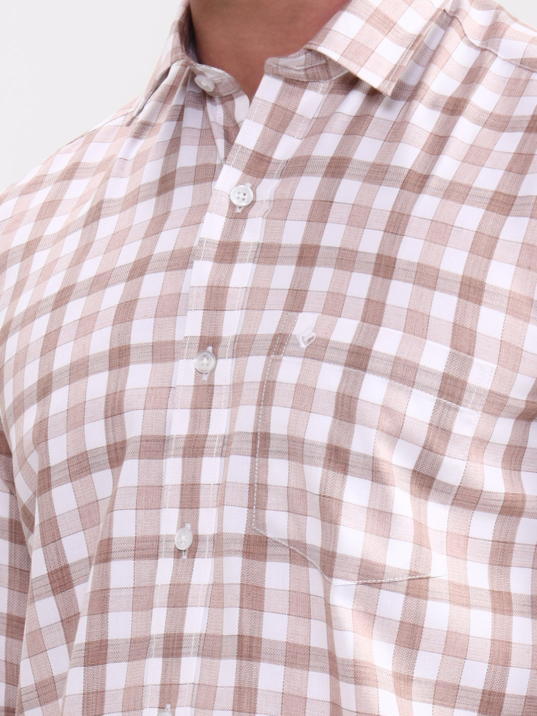 Brown Checked Smart Fit Semi Casual Shirt | Greenfibre