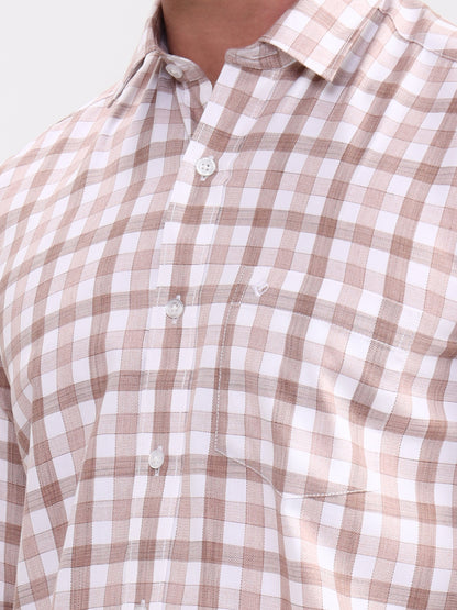 Brown Checked Smart Fit Semi Casual Shirt | Greenfibre