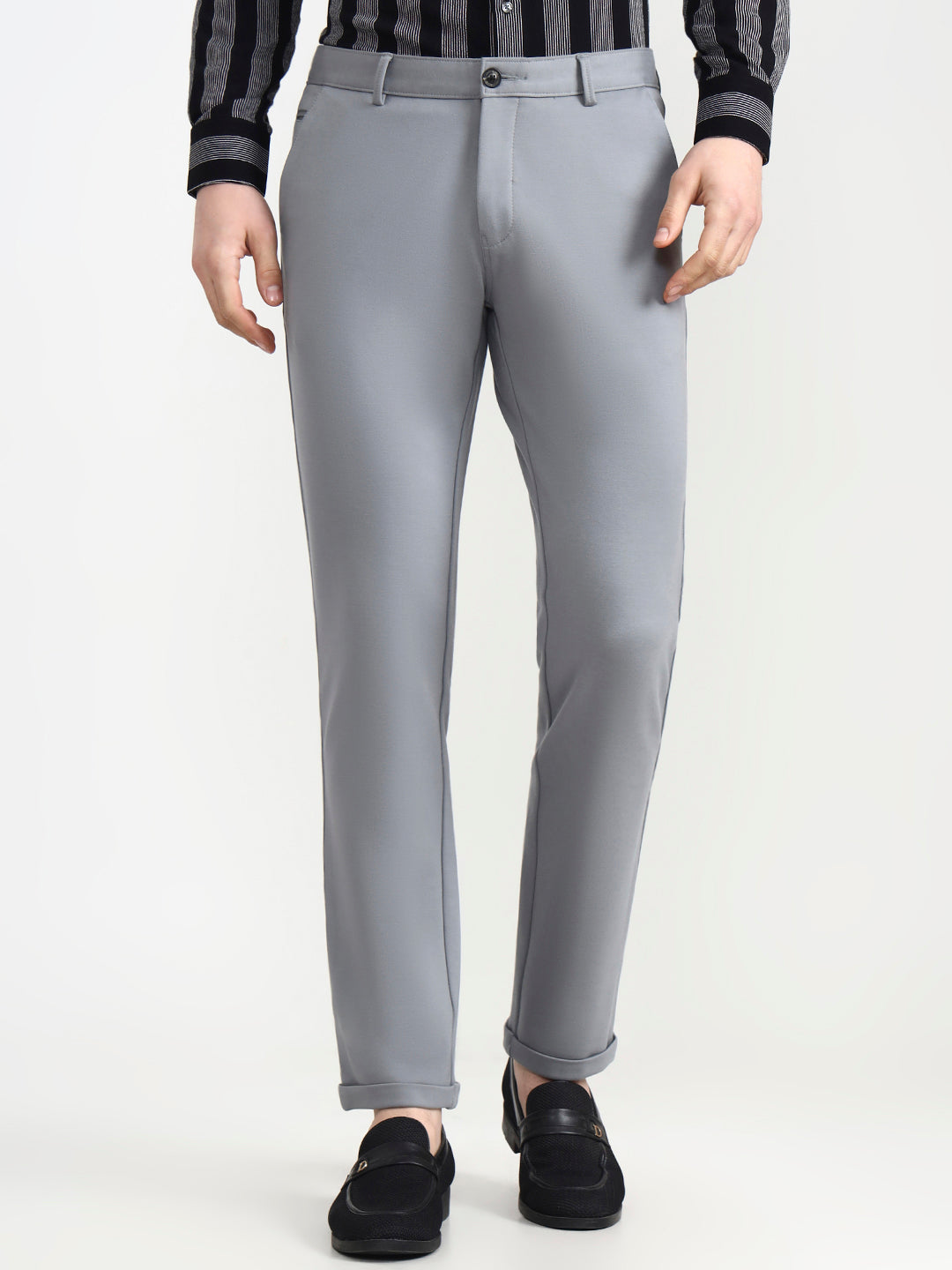 Cement Grey Solid Slim Fit Club Wear Trouser | Wyre
