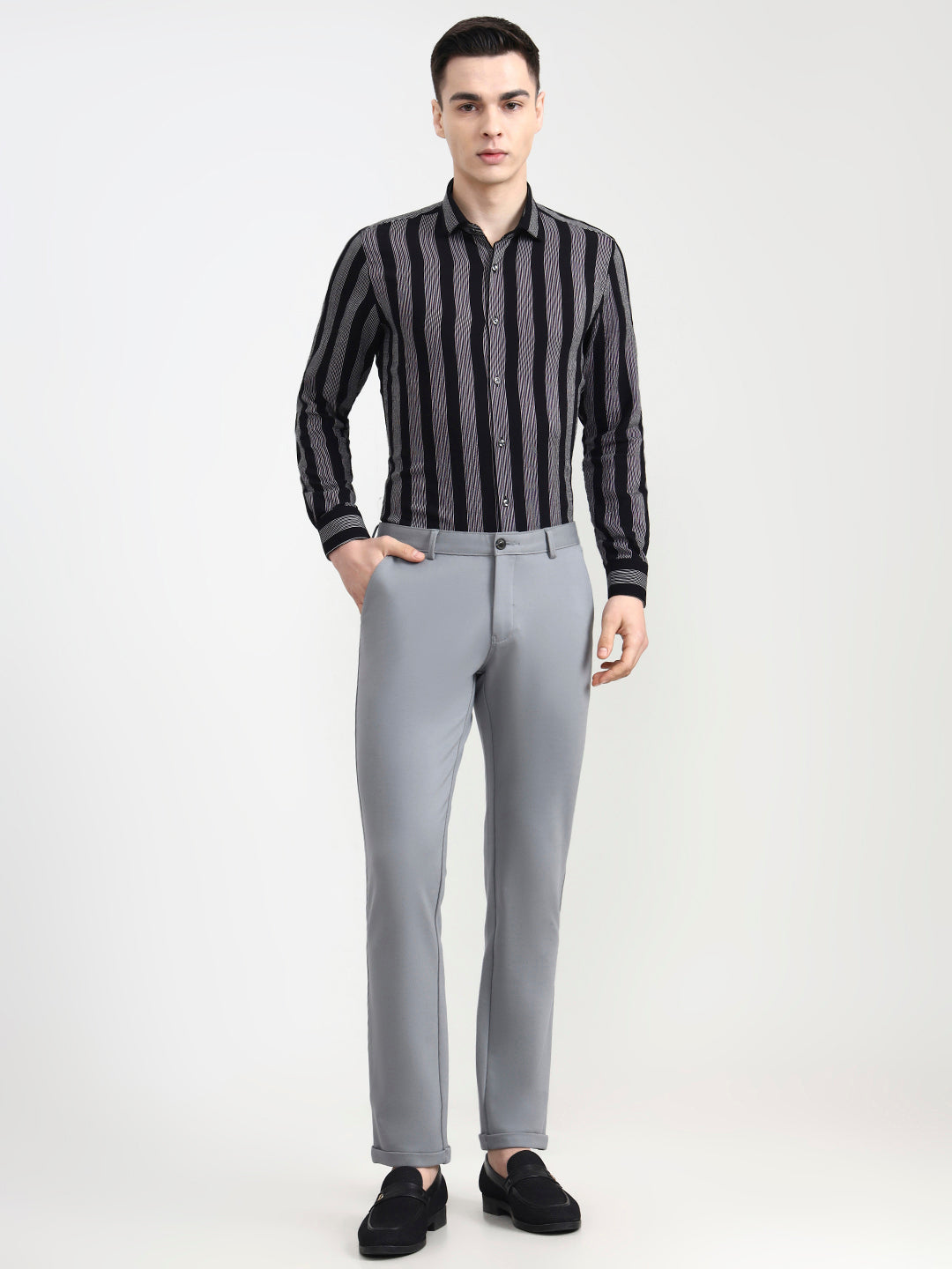 Cement Grey Solid Slim Fit Club Wear Trouser | Wyre