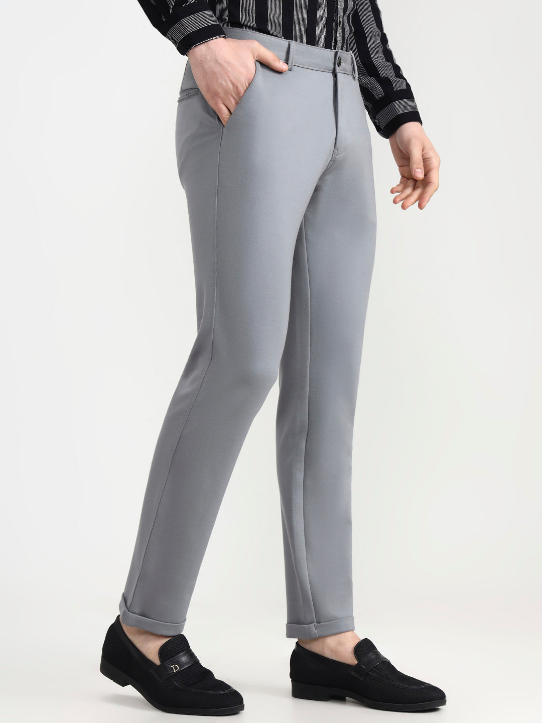 Cement Grey Solid Slim Fit Club Wear Trouser | Wyre