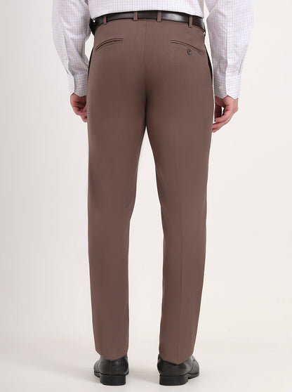Brown Solid Slim Fit Formal Trouser | Metal