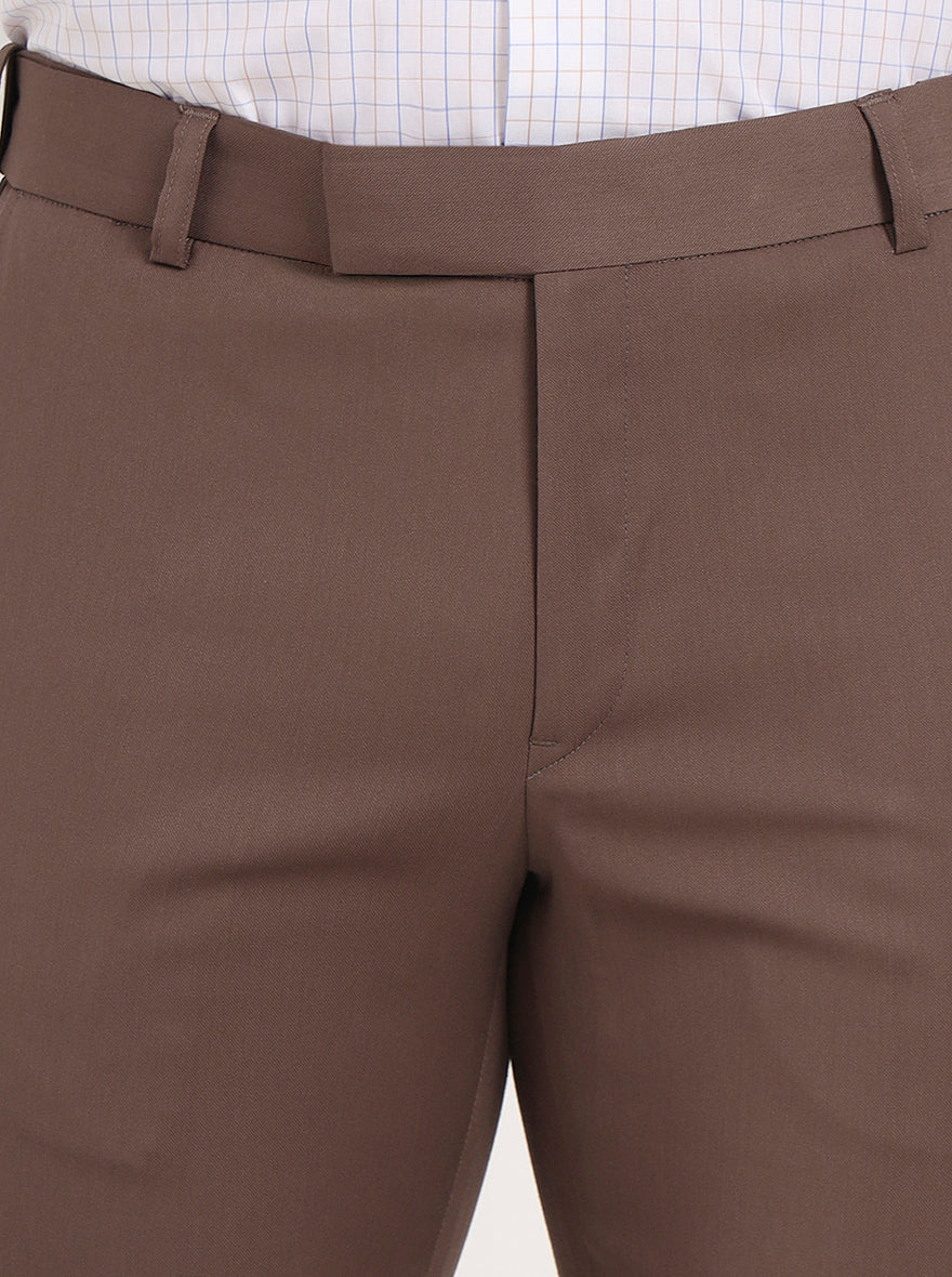 Brown Solid Slim Fit Formal Trouser | Metal