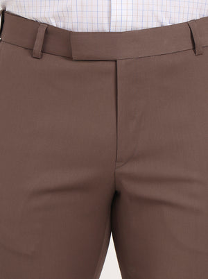 Brown Solid Slim Fit Formal Trouser | Metal