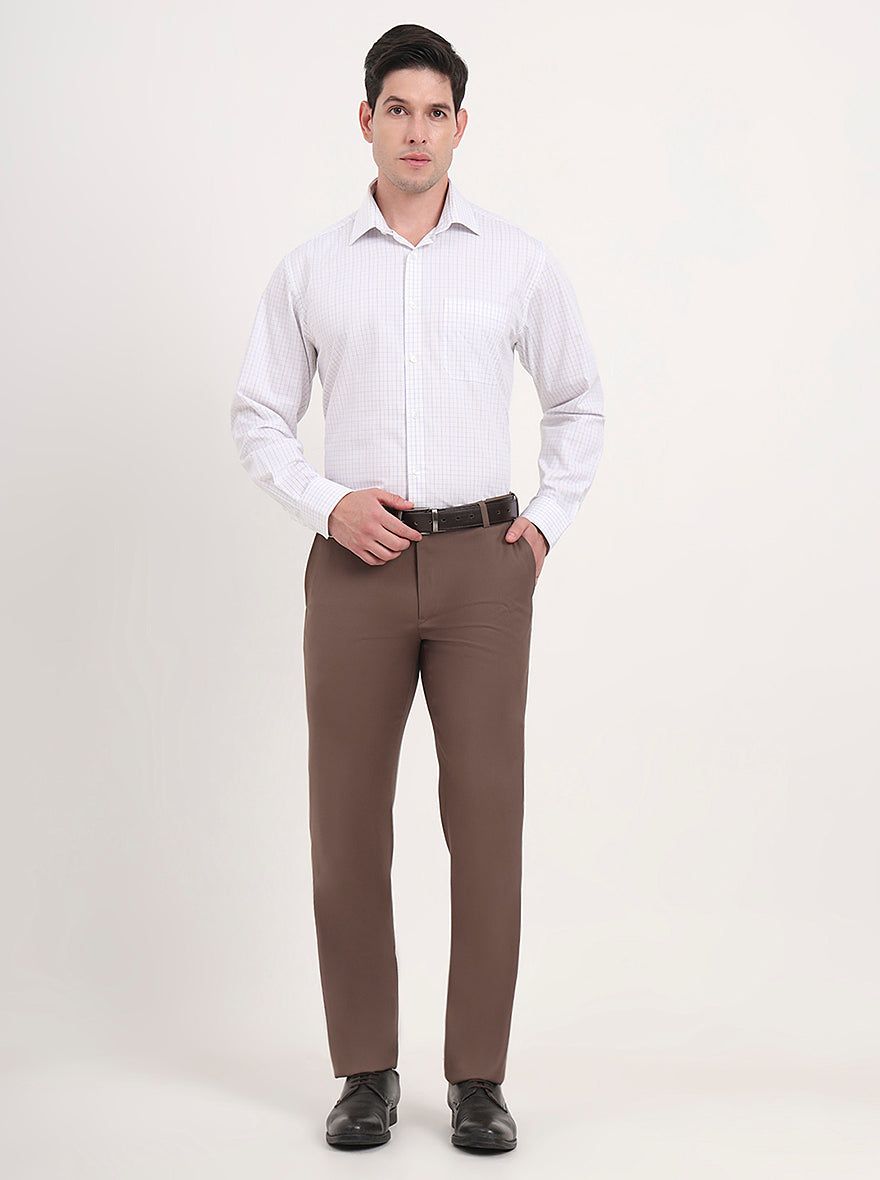 Brown Solid Slim Fit Formal Trouser | Metal