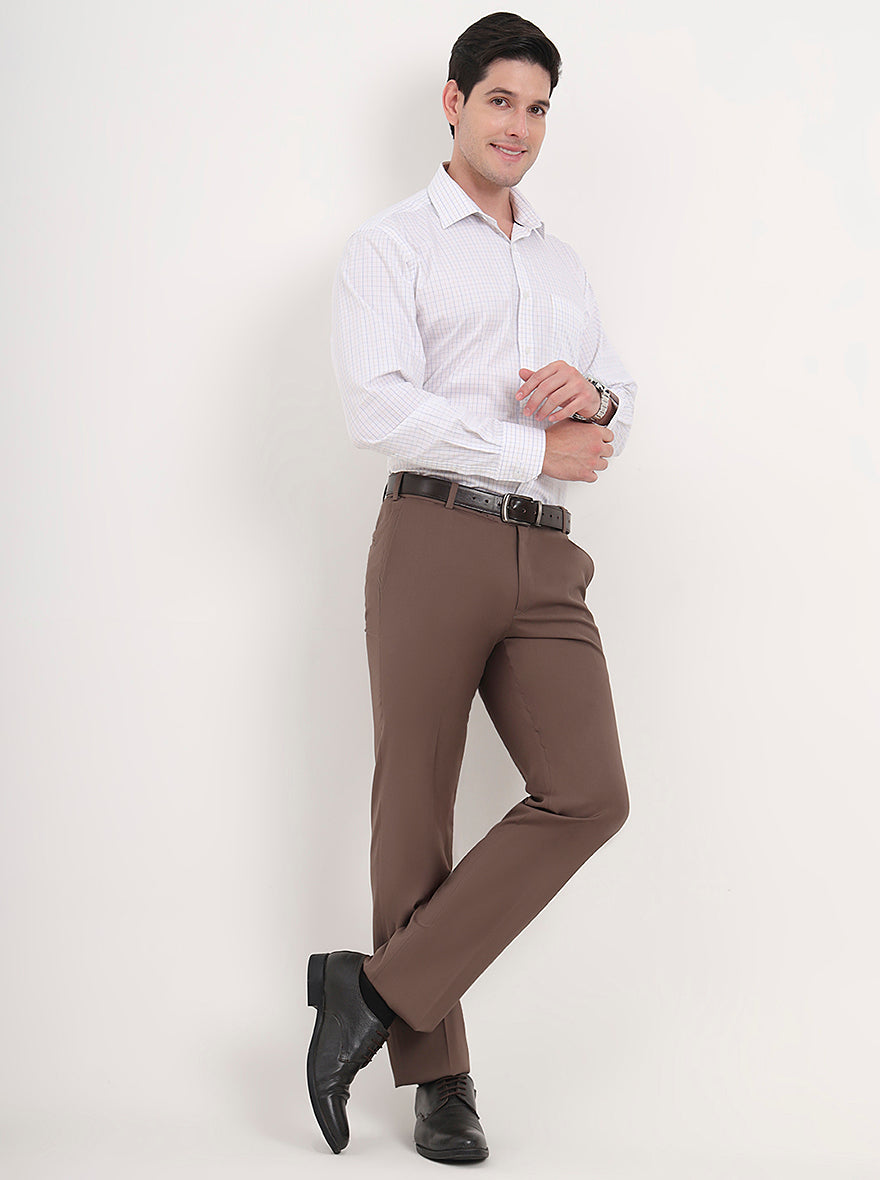 Brown Solid Slim Fit Formal Trouser | Metal