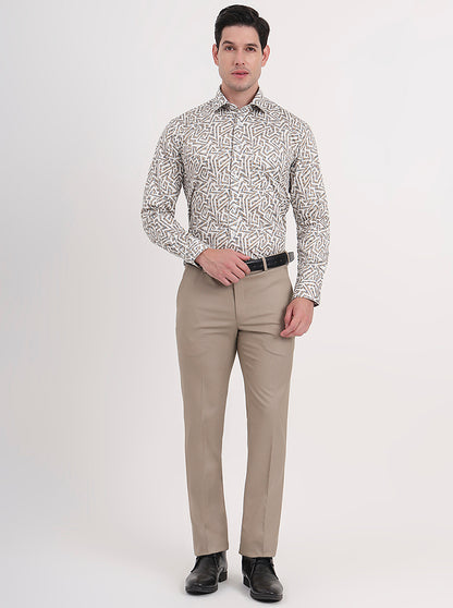 White & Fawn Printed Slim Fit Formal Shirt | Metal