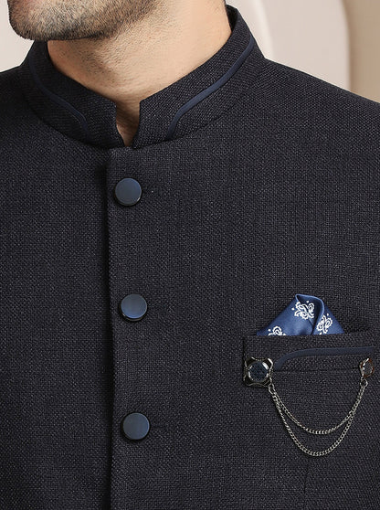 Blue Self Textured Jodhpuri Suit | JadeBlue