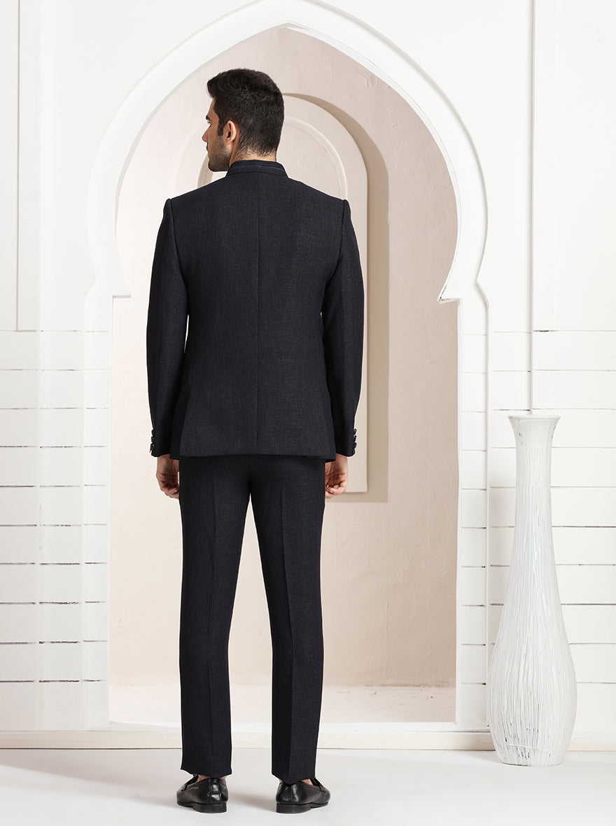Blue Self Textured Jodhpuri Suit | JadeBlue