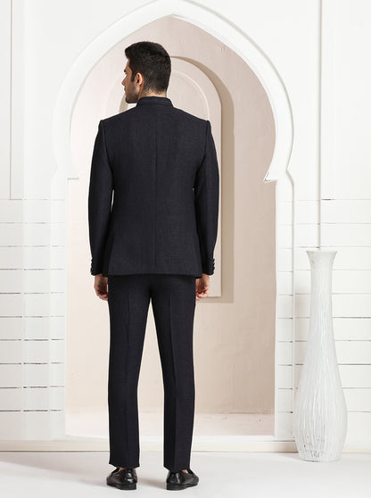 Blue Self Textured Jodhpuri Suit | JadeBlue