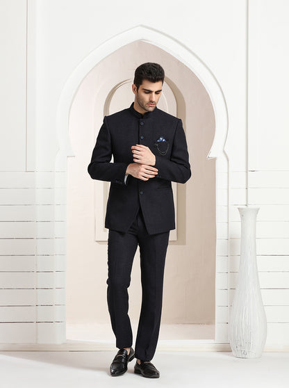 Blue Self Textured Jodhpuri Suit | JadeBlue