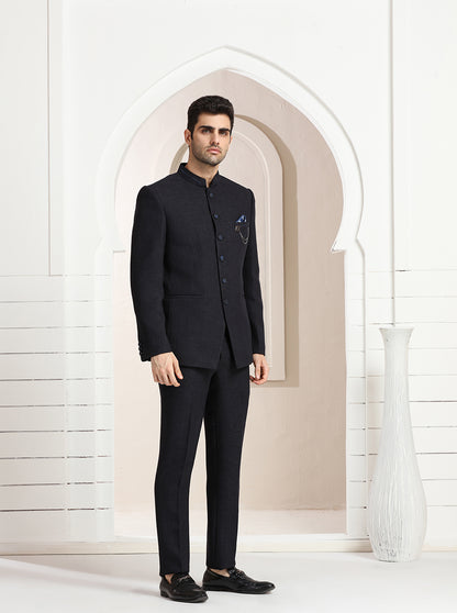 Blue Self Textured Jodhpuri Suit | JadeBlue