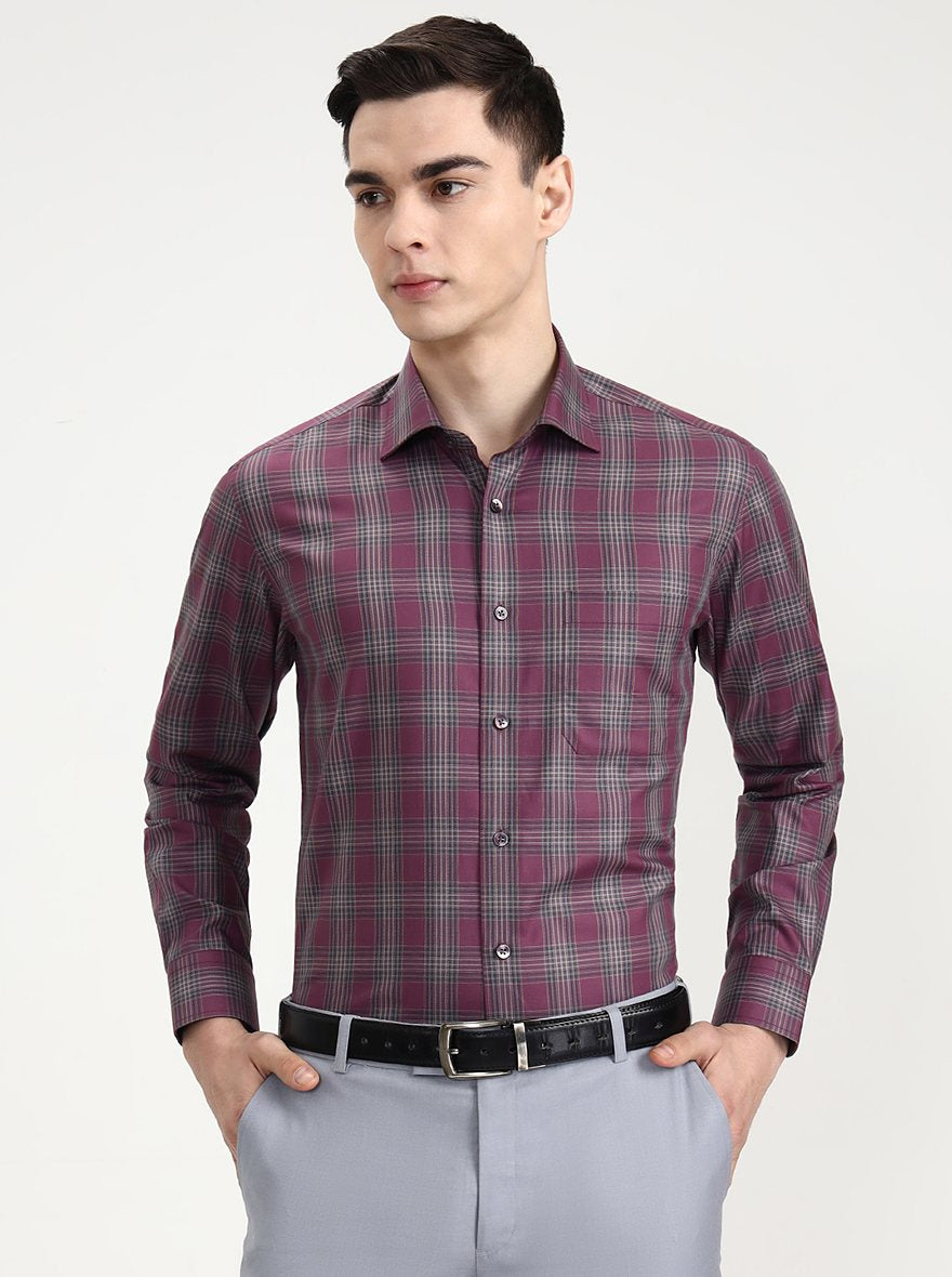 Maroon Checked Regular Fit Formal Shirt | Metal