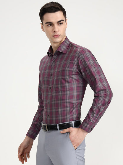 Maroon Checked Regular Fit Formal Shirt | Metal