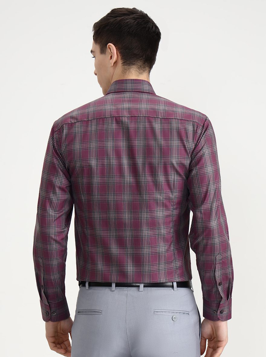 Maroon Checked Regular Fit Formal Shirt | Metal