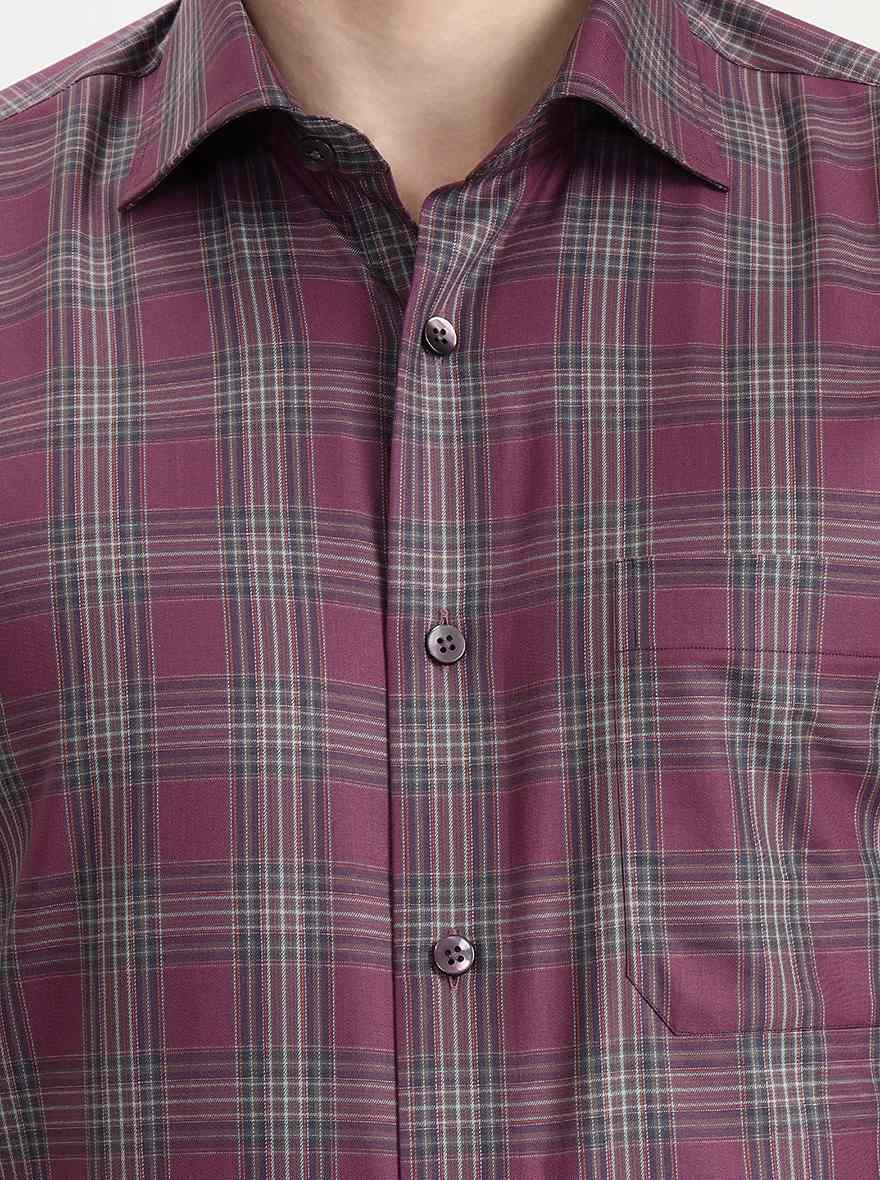 Maroon Checked Regular Fit Formal Shirt | Metal
