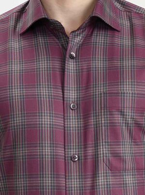 Maroon Checked Regular Fit Formal Shirt | Metal