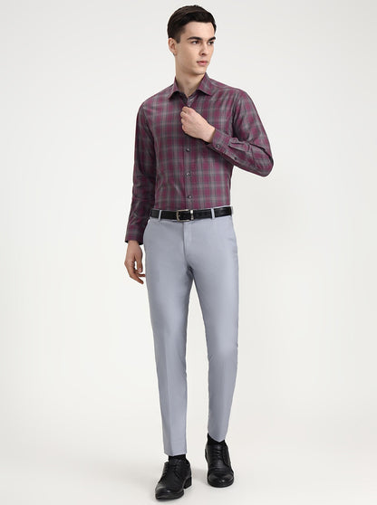 Maroon Checked Regular Fit Formal Shirt | Metal