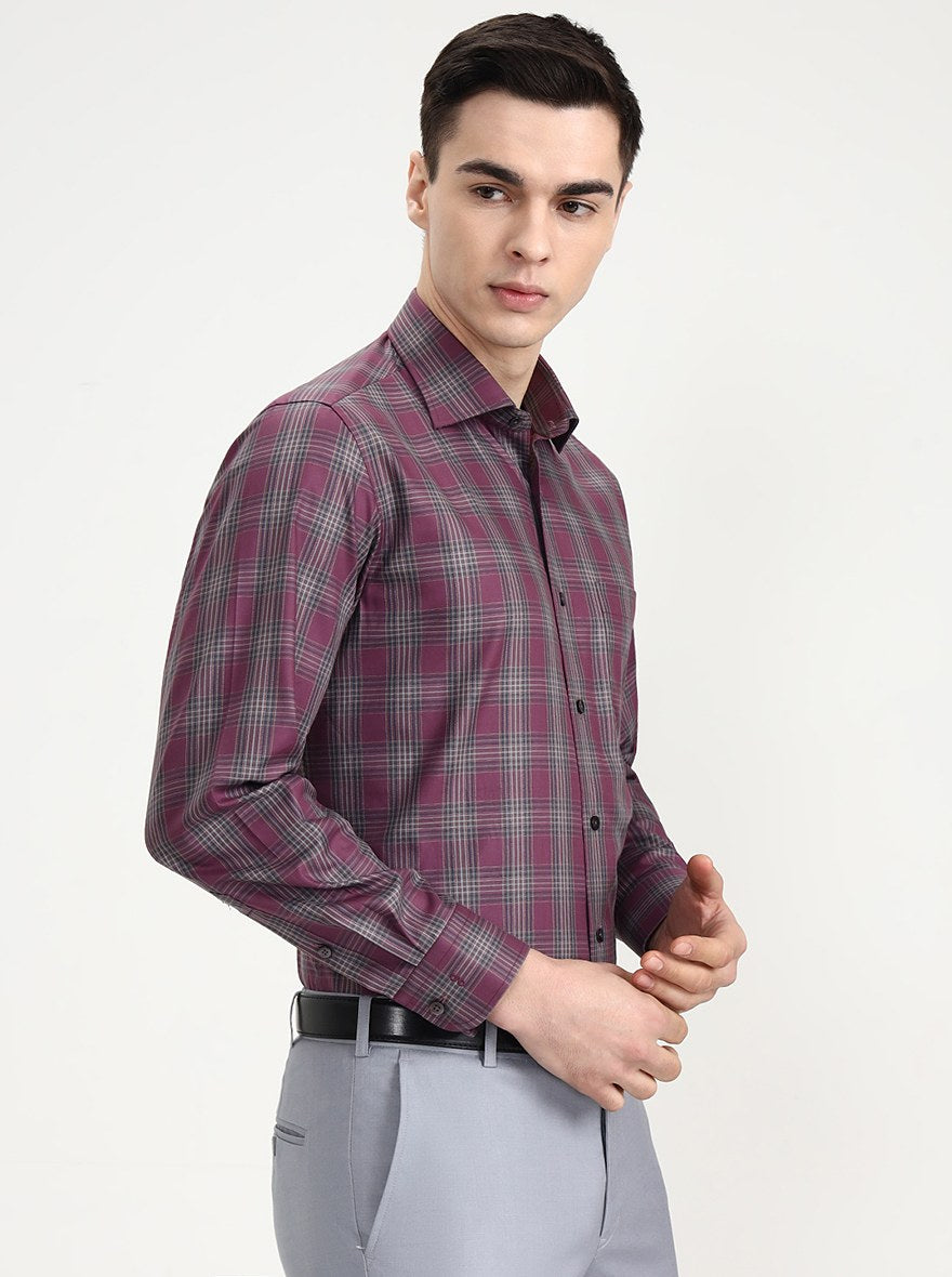 Maroon Checked Regular Fit Formal Shirt | Metal