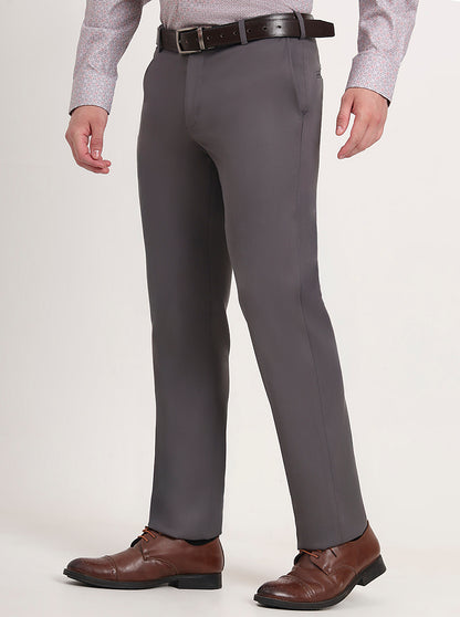 Dark Grey Solid Slim Fit Formal Trouser | Metal