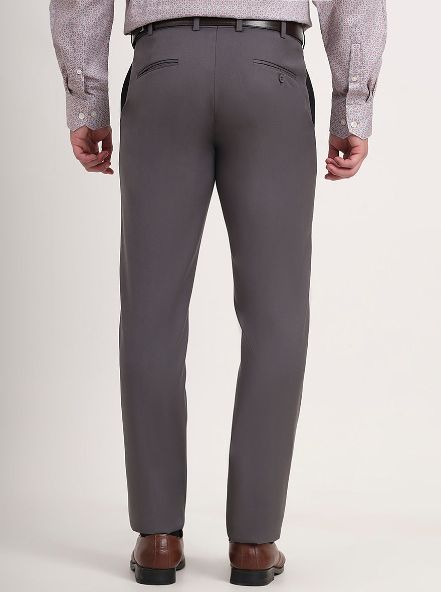 Dark Grey Solid Slim Fit Formal Trouser | Metal