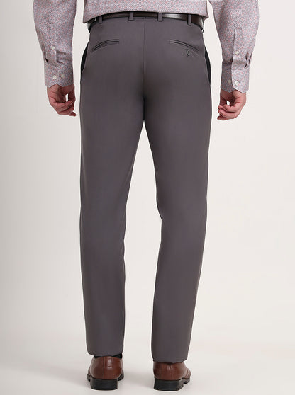 Dark Grey Solid Slim Fit Formal Trouser | Metal
