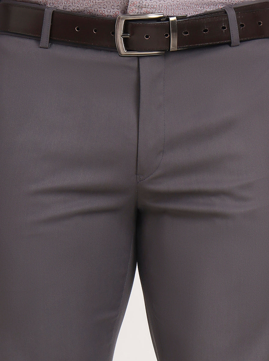 Dark Grey Solid Slim Fit Formal Trouser | Metal