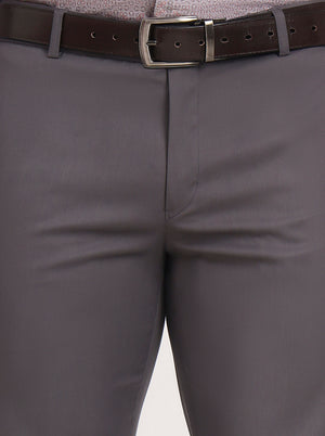 Dark Grey Solid Slim Fit Formal Trouser | Metal