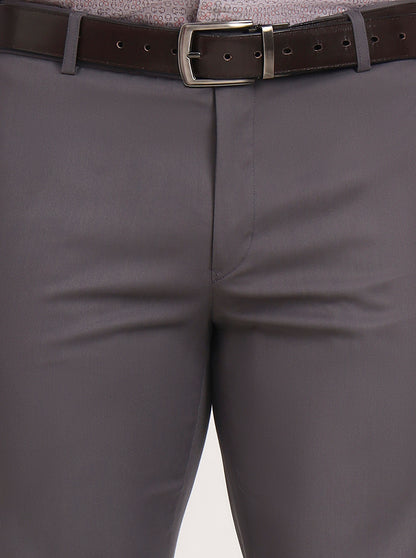 Dark Grey Solid Slim Fit Formal Trouser | Metal