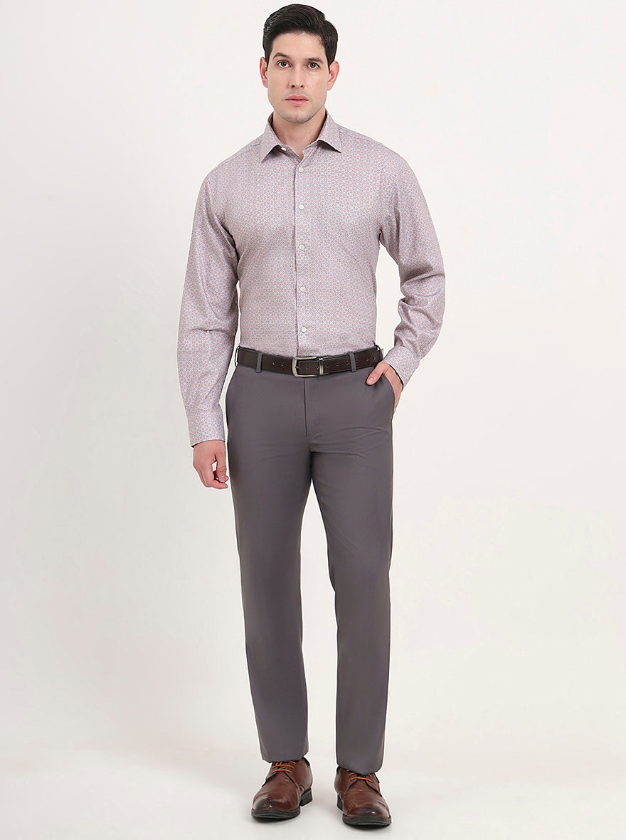 Dark Grey Solid Slim Fit Formal Trouser | Metal