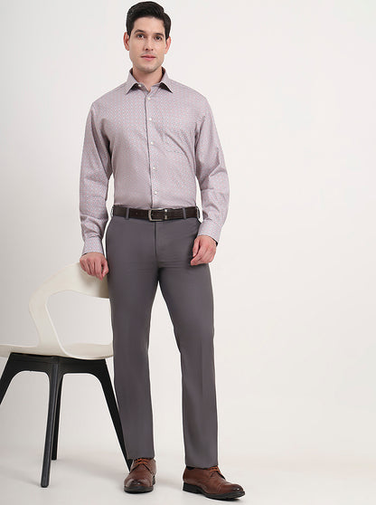 Dark Grey Solid Slim Fit Formal Trouser | Metal