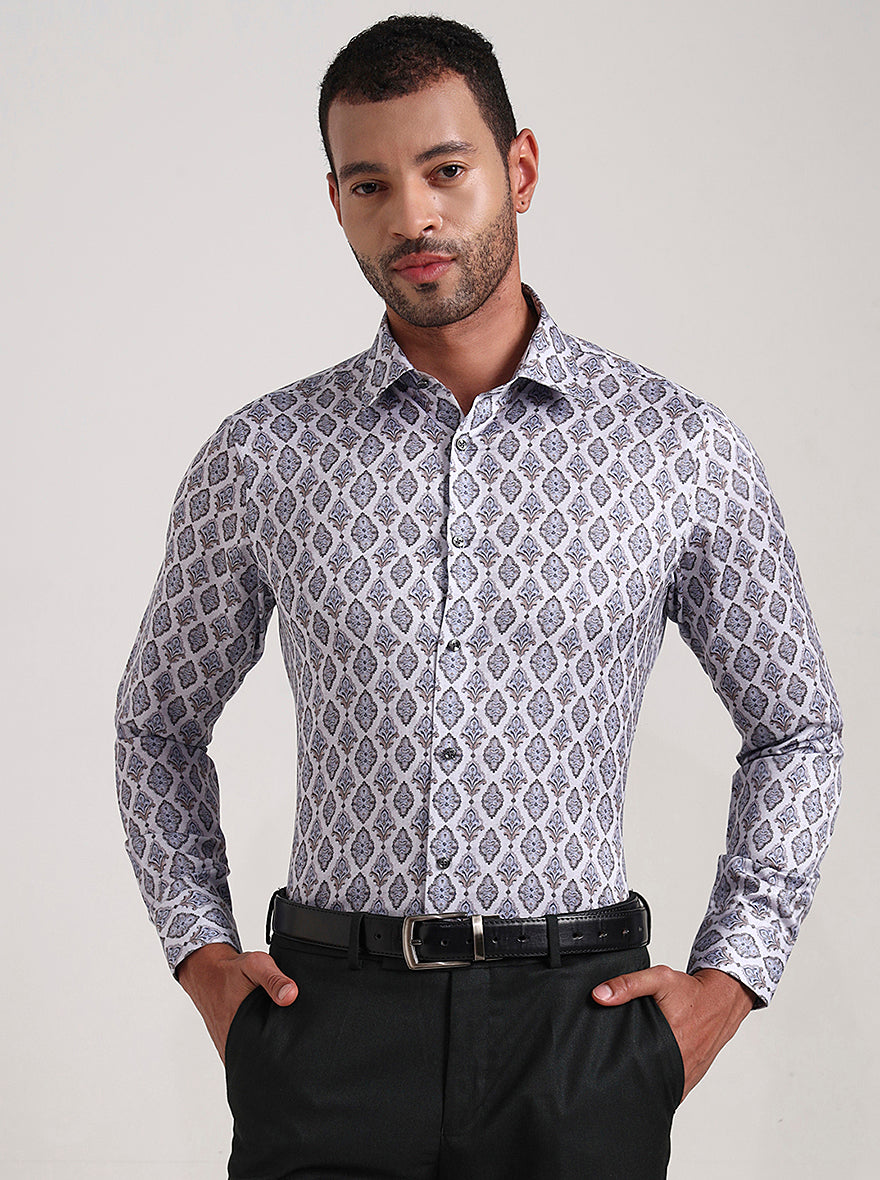 Grey Printed Slim Fit Party Wear Shirt | Wyre