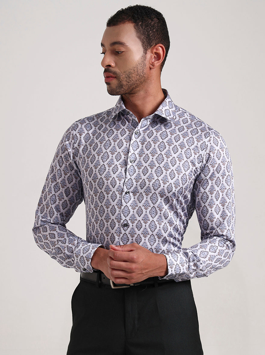Grey Printed Slim Fit Party Wear Shirt | Wyre
