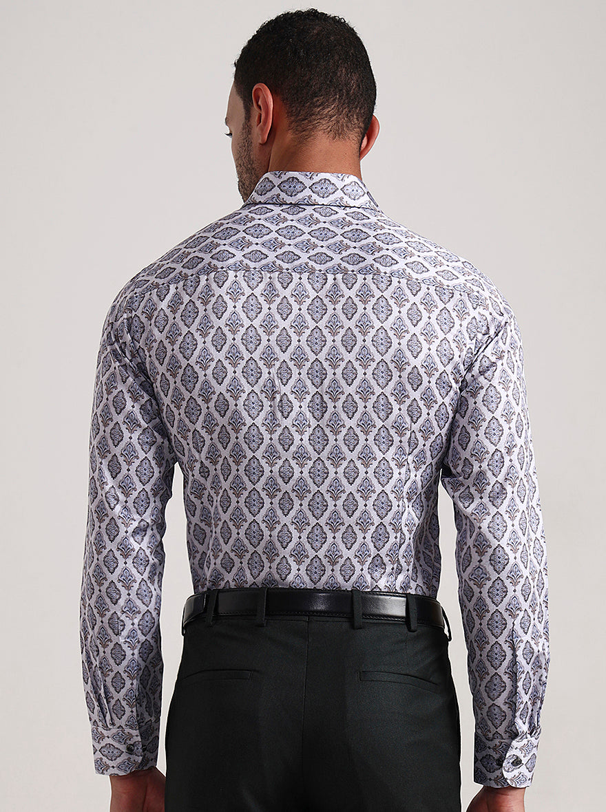 Grey Printed Slim Fit Party Wear Shirt | Wyre